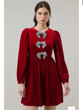 SUGARLIPS Glow Bow Velvet Dress